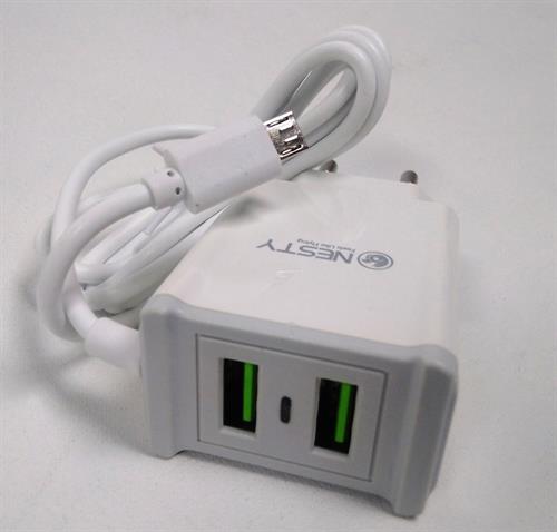 Nesty GRTA006 Dual USB Port Wall Charger And Built In Micro USB Cable - 2 Pin EU Power Adaptor