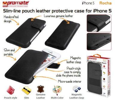 Promate Rocha iPhone 5 Slim-line pouch leather protective case Cover-Grey