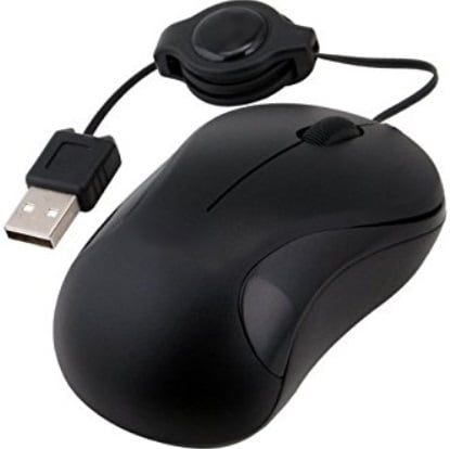 UniQue ZL911 Wired Mini USB Optical Mouse - 3 Button PC Mouse with Scroll wheel and Retractable USB Cable - For Laptop / Netbook / Desktop Computers - Supported by: Microsoft Windows (7 / XP / Vista) and Apple MAC (OS X +) - No Batteries Needed