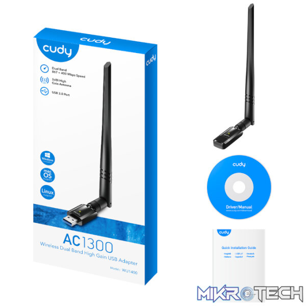 Cudy 1300Mbps High Gain WiFi USB3.0 Adapter with High Gain Antenna - Image 2