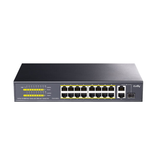 Cudy 16-Port 10/100Mbps|1 x Gbe|1 x Gbe/SFP Combo|Unmanaged PoE+ Switch|200w