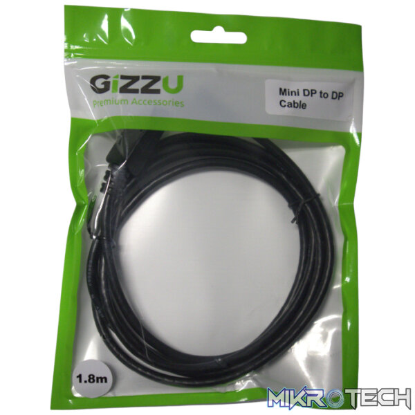 GIZZU Mini DP to DP 4k 30Hz|4k 60Hz 1.8m (Thunderbolt 2 compatible) Cable - Black - Image 2