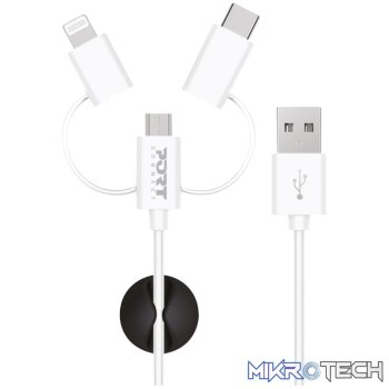 PORT 3IN1 CABLE - LIGHTING - TYPE C - MICRO USB - 1.2M - WHITE