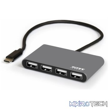 PORT 4 PORT HUB - USB2.0 AND TYPE-C - GREY