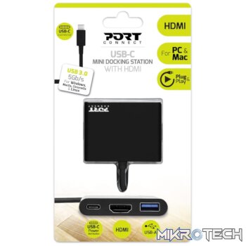 Port USB Type-C to 1 x HDMI|1 x USB3.0|1 x Type-C 60W PD Dock - Black