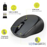 Port Wireless Silent 3600DPI 3 Button USB and Type-C Dongle Mouse - Black - Image 3