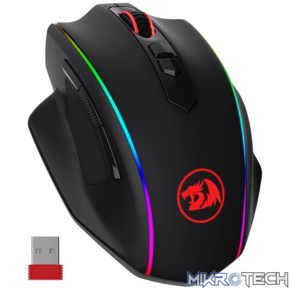 REDRAGON VAMPIRE ELITE Wireless 16000DPI|8 Button|Ergonomic Design|P3335 Optical Sensor|Type-C Cable|RGB Backlit Gaming Mouse - Black - Image 2