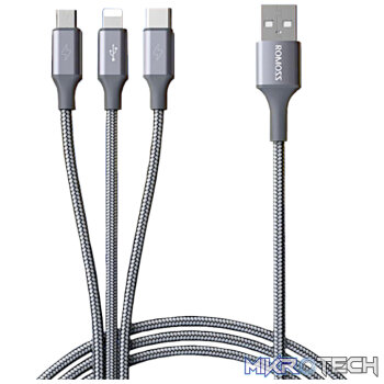 Romoss 3in1 Lightning Charge Sync|Micro USB |Type C to USB 1m Cable - Space Grey