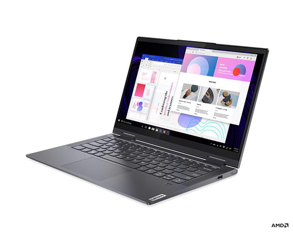 Lenovo Notebook Yoga 7 AMD Ryzen 5 5600U 14” FHD (1920x1080) IPS Touch 8GB soldered memory (not upgradable) 512GB SSD M.2 FPR Digital Pen Backlit KB Wi-Fi 6 11ax 2x2 + BT5.0 Integrated Graphics Windows 11 Home 64 Slate Grey 2Y Premium Care