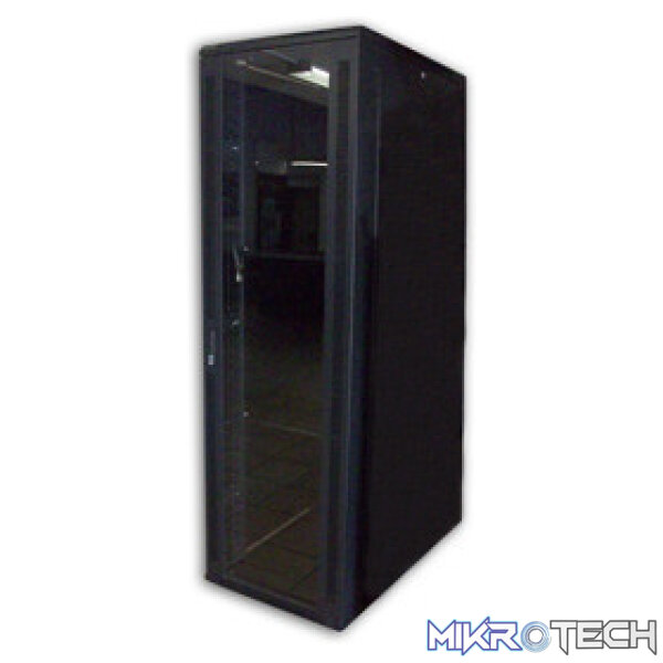 11073 Acconet 27U 19" Disassembled Rack, 800mm Deep, Black,Clear Glass Door with Lock, 4 220V Fans - Image 1