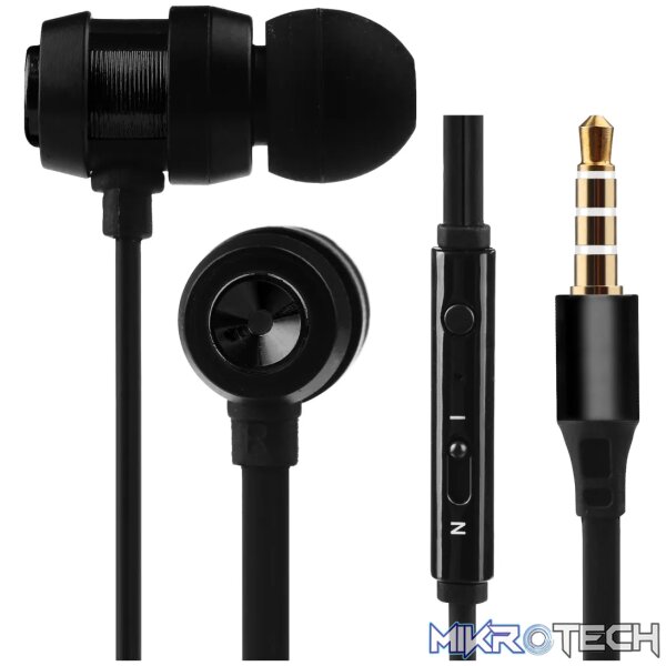 1 Volkano Alloy Series Earphones, with Mic - Solid Black - Image 1