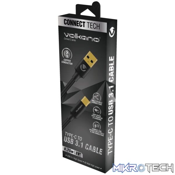 1 Volkano Connect C Type-C to USB 3.1 cable M/M 0.75m - Image 1