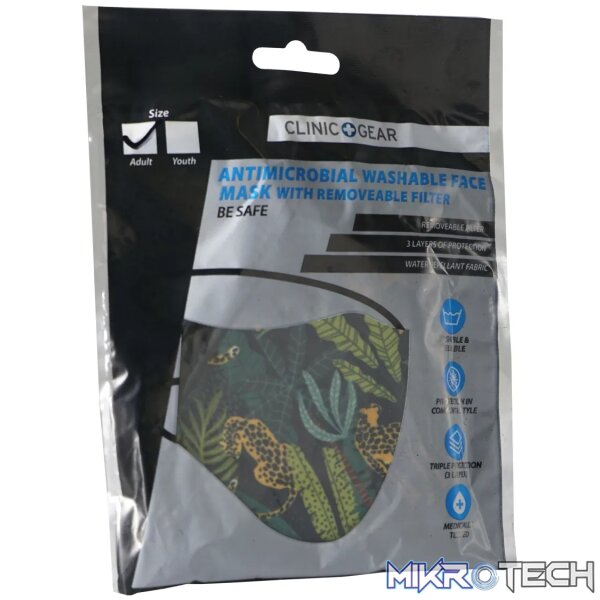 1 Anti-Microbial Printed Mask Ladies Jungle - Navy - Image 1