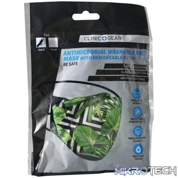 1 Anti-Microbial Printed Mask Ladies Leaves - Green - Image 1