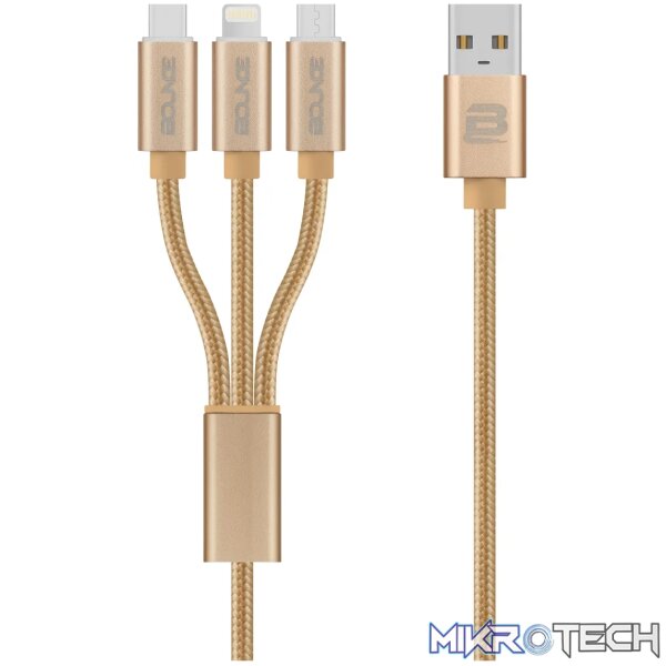 1 Bounce Cord Series 3 in 1 Charge cable - Gold - Image 1