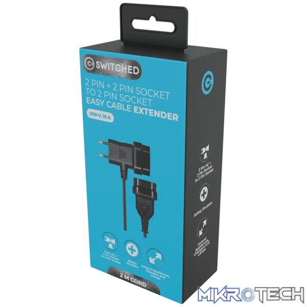 1 Cable Extender 2Pin Euro to T Shape AC 2Pin Euro Socket 2M - Image 1