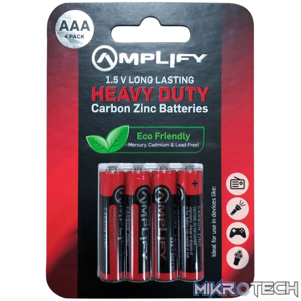 1 Amplify Heavy Duty AAA Carbon Zinc 4 pack Batteries - Image 1