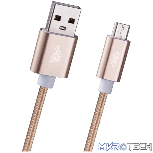 1 Pro Bass Braided series Micro USB cable 1.2m champagne gold - Image 1