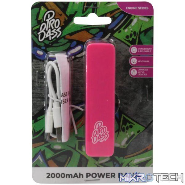 1 Pro Bass Engine Series 2000mAh Powerbank- Pink - Image 1