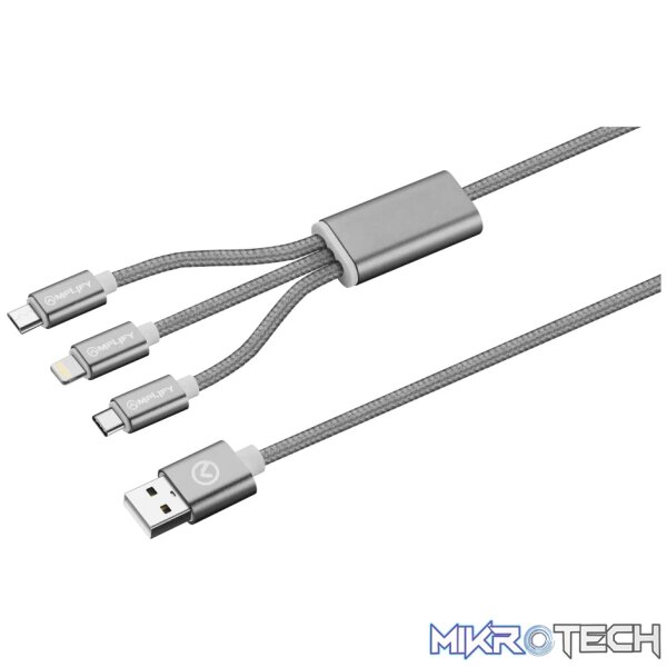 1 Amplify Linked Series 3 in 1 Charge cable - Gun Metal 1.2m - Image 1