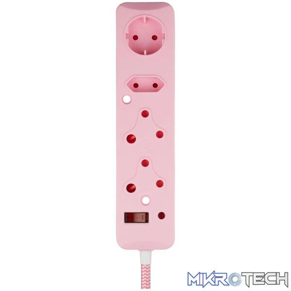1 SWITCHED 4 Way Surge Protected Multiplug 3M Pink - Image 1