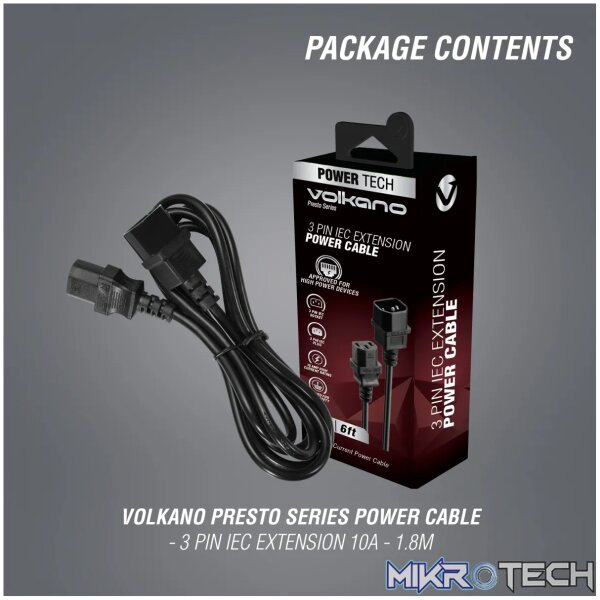 Power Cable 3 pin IEC extension 1.8m, 10A - black - Image 9