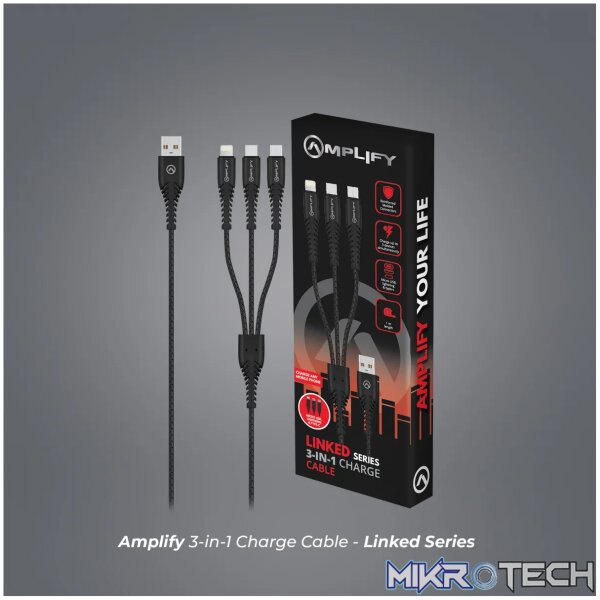 Amplify Linked series 3 in 1 charge cable - black - Image 11