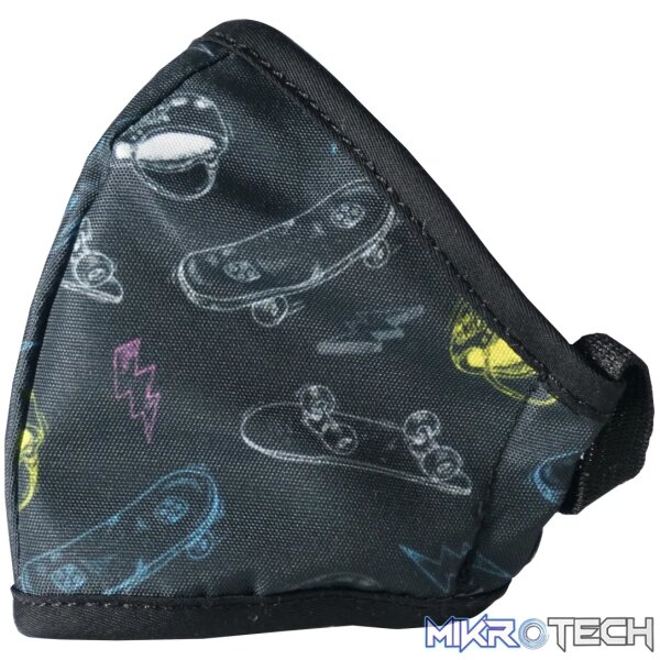 Anti-Microbial Printed Mask Boys Skater - Black - Image 4