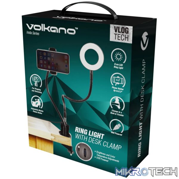 2 Volkano Insta series Ring light, phone holder, desk clamp - Image 1