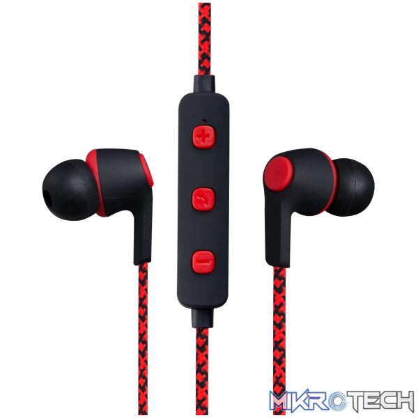 Volkano Moda- Nylon Bluetooth Earphones with Carry case-RD - Image 2