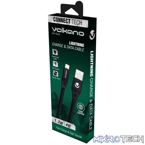 Volkano Slim Series Lightning Cable- Black - Image 2