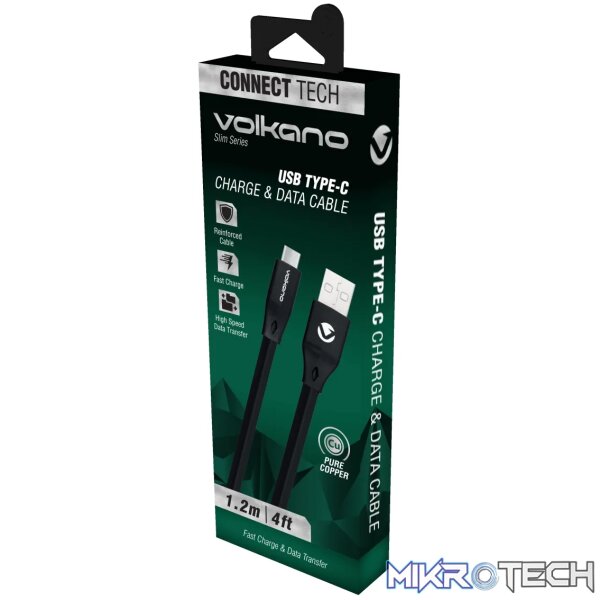 Volkano Slim Series Type-C Cable - Black - Image 2