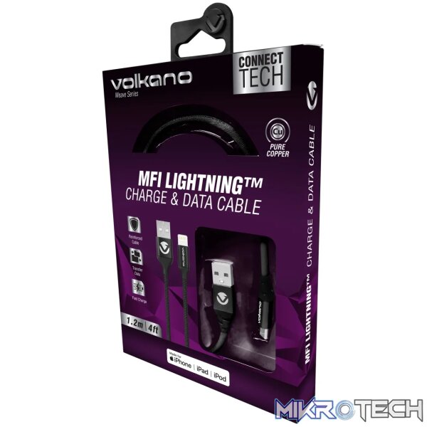 Volkano Weave Series MFI Lightning Cable - Black - Image 2