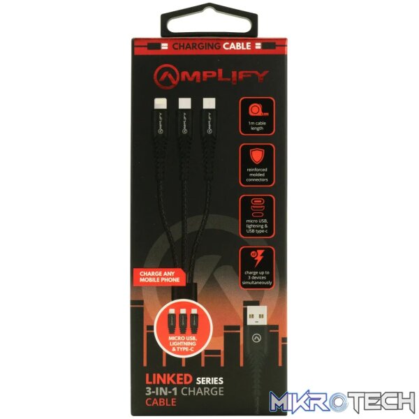 Amplify Linked series 3 in 1 charge cable - black - Image 2