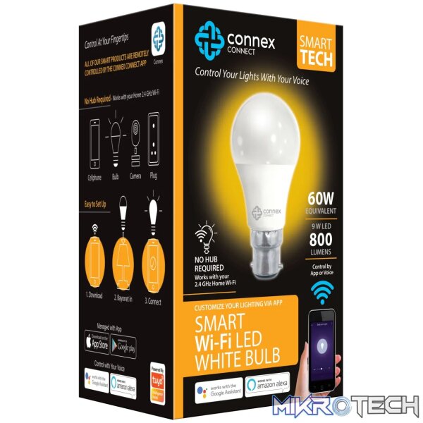 2 Smart WiFi Bulb 9W LED Warm White Bayonet - Image 1