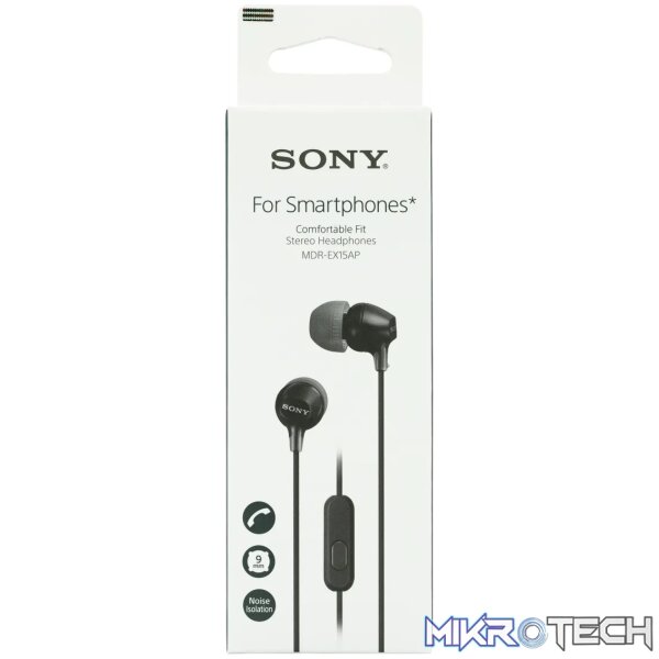 2 Sony MDR-EX15AP (Black) InEar Earphone with Mic for iPhone - Image 1