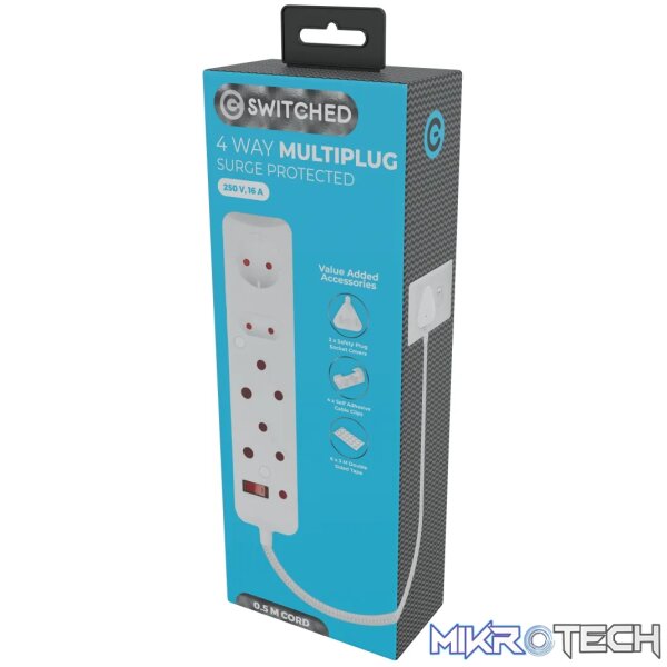 SWITCHED 4 Way Surge Protected Multiplug 0.5M White - Image 2