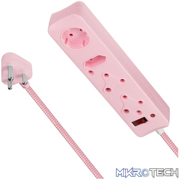 SWITCHED 4 Way Surge Protected Multiplug 3M Pink - Image 2