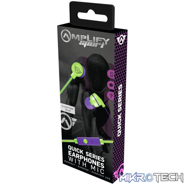 Amplify Sport Quick series earbuds with mic - Green/Purple - Image 2