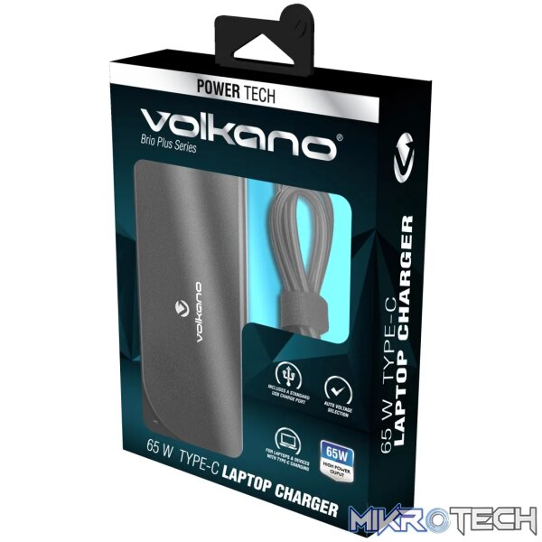 Volkano Brio Plus series Type-C 65W laptop charger with USB - Image 2
