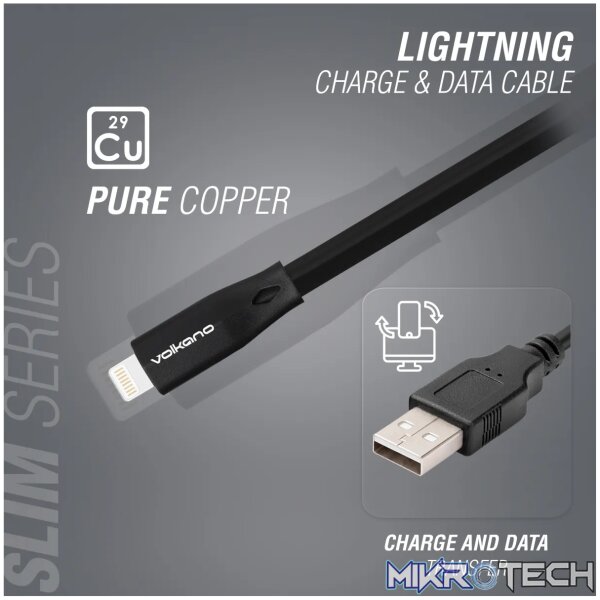 Volkano Slim Series Lightning Cable- Black - Image 3
