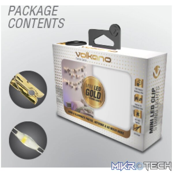 Volkano Twinkle Series Mini LED Clip String Lights - Gold - Image 3