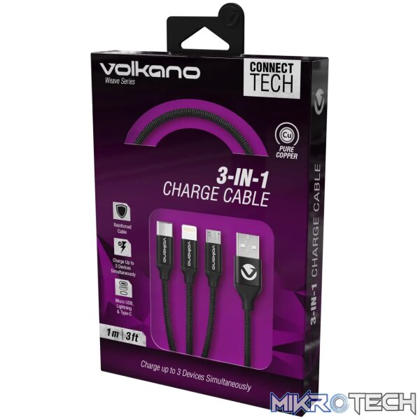 Volkano Weave Series 3 in 1 Charging Cable - Image 3