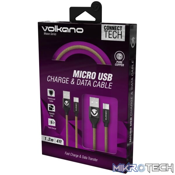 Volkano Weave Series Micro USB Cable - Army Green - Image 3
