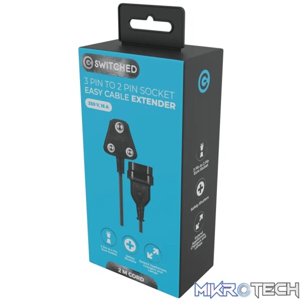 Easy Cable Extender SA 3Pin to 2Pin Euro Socket 2M - Black - Image 3