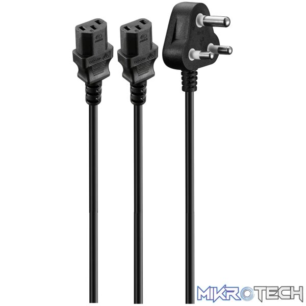 Power Cable Double 3 pin IEC 1.8m 10A - black - Image 2