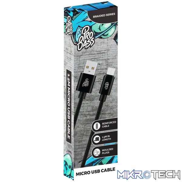 Pro Bass Braided series Micro USB cable black 1.5m - Image 3