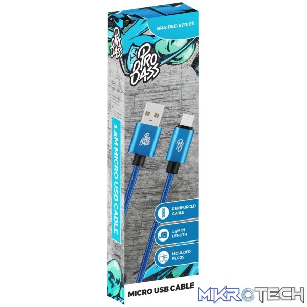 Pro Bass Braided series Micro USB cable blue 1.5m - Image 3