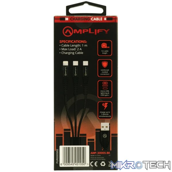 Amplify Linked series 3 in 1 charge cable - black - Image 3