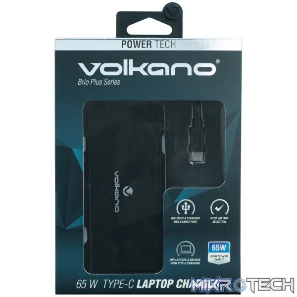 Volkano Brio Plus series Type-C 65W laptop charger with USB - Image 3